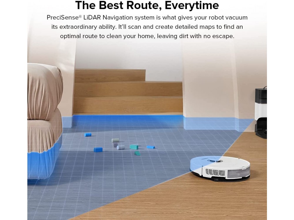 Roborock S8+ Smart Robot Vacuum / Mopping Cleaner με Λειτουργία Σφουγγαρίσματος Sonic, 6000Pa, Lidar & Auto Emptying, Λευκή