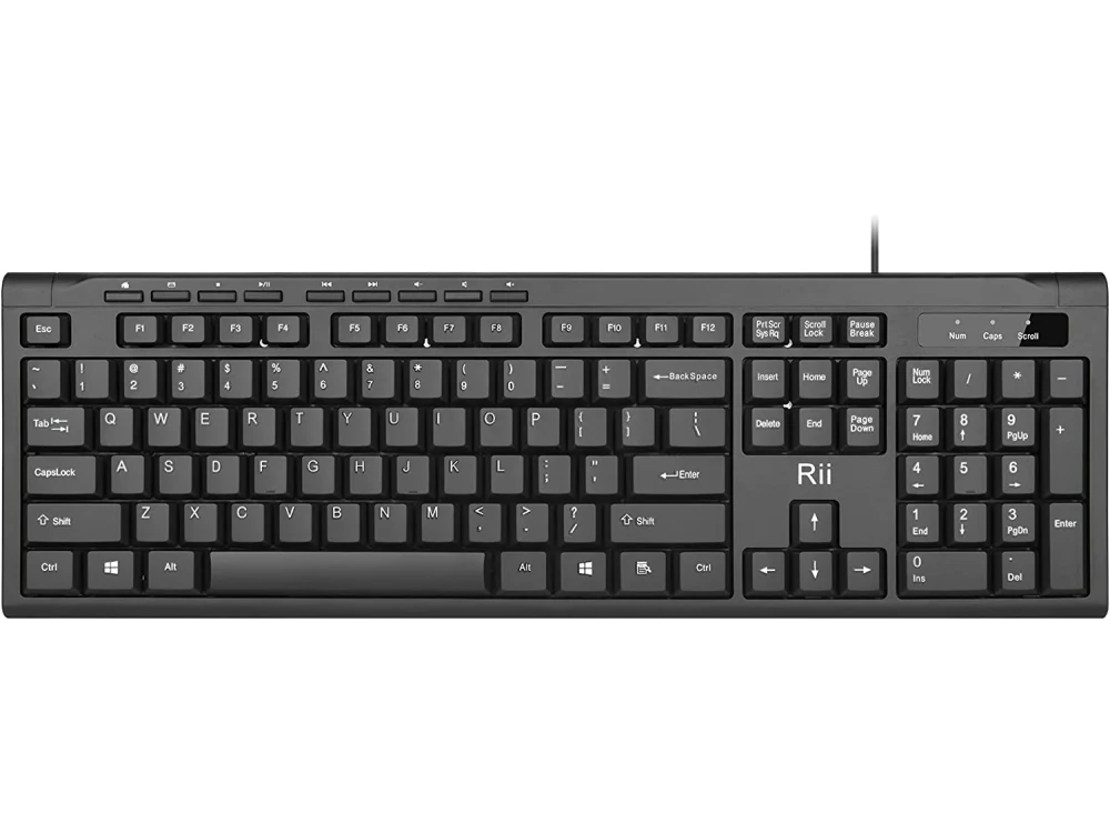 Rii RK907 Ultra-Slim Compact USB Wired Keyboard, Plug and Play, with 12 Multimedia Shortcuts