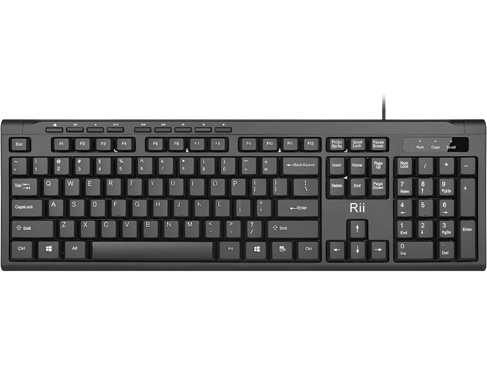 Rii RK907 Ultra-Slim Compact USB Wired Keyboard, Ενσύρματο Πληκτρολόγιο Plug and Play, με 12 Multimedia Shortcuts