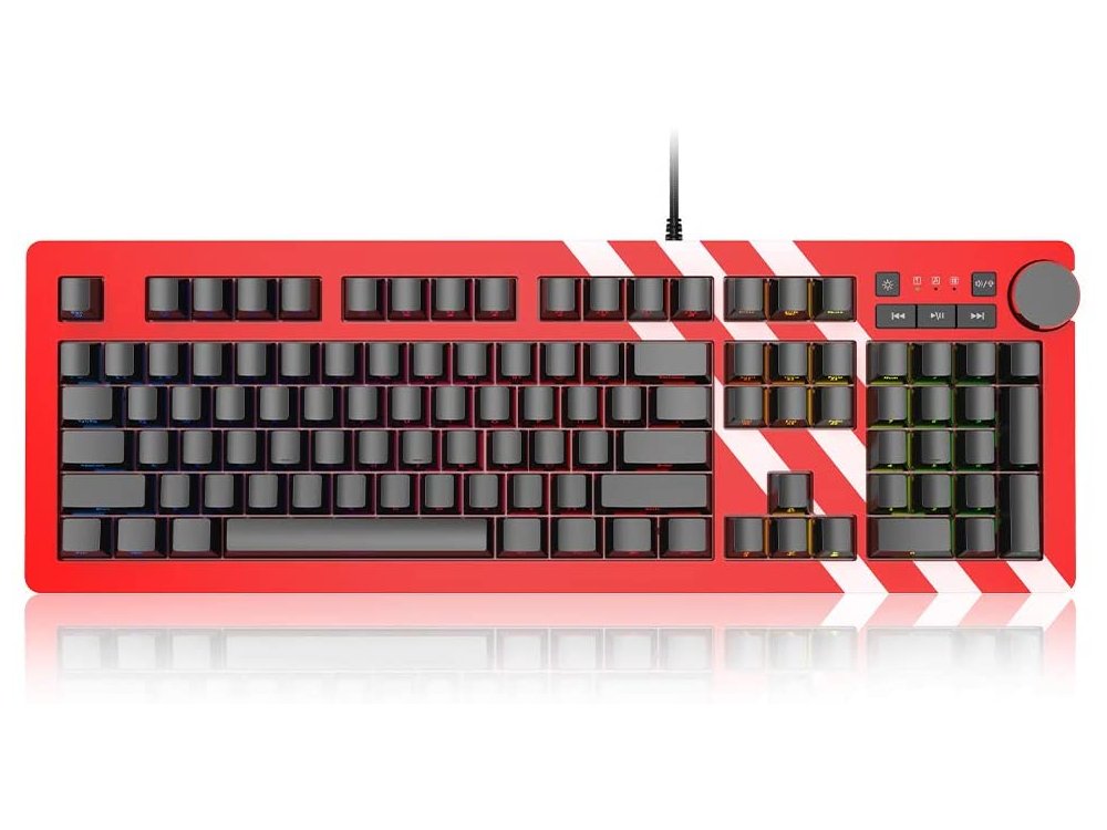 Ajazz AK60 Wired Mechanical RGB Keyboard, Programmable, Silver switches with 6 Media Keys & Aluminum Panel, Red