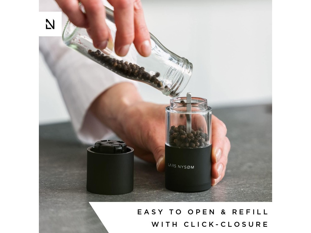 Lars Nysom Sjael Ceramic Salt and Pepper Mills Set with Adjustable Grinding, Set of 2, Onyx Black