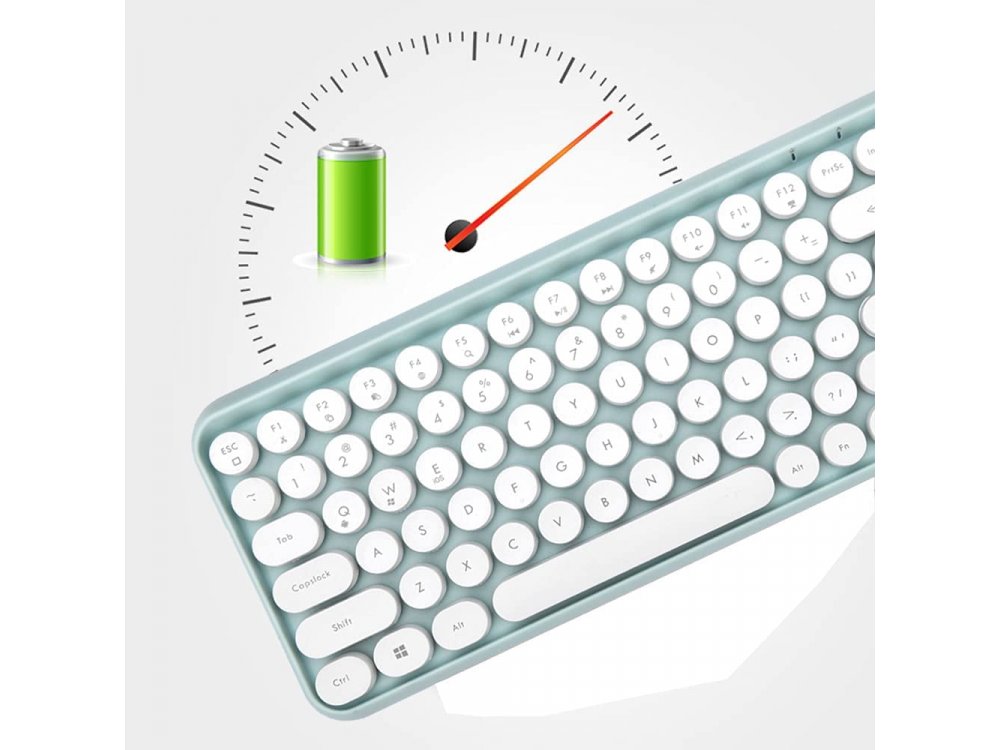 Ajazz 308i Ultra Compact Slim Profile Bluetooth Keyboard Multi-Device, Retro with Round Keys, Mint
