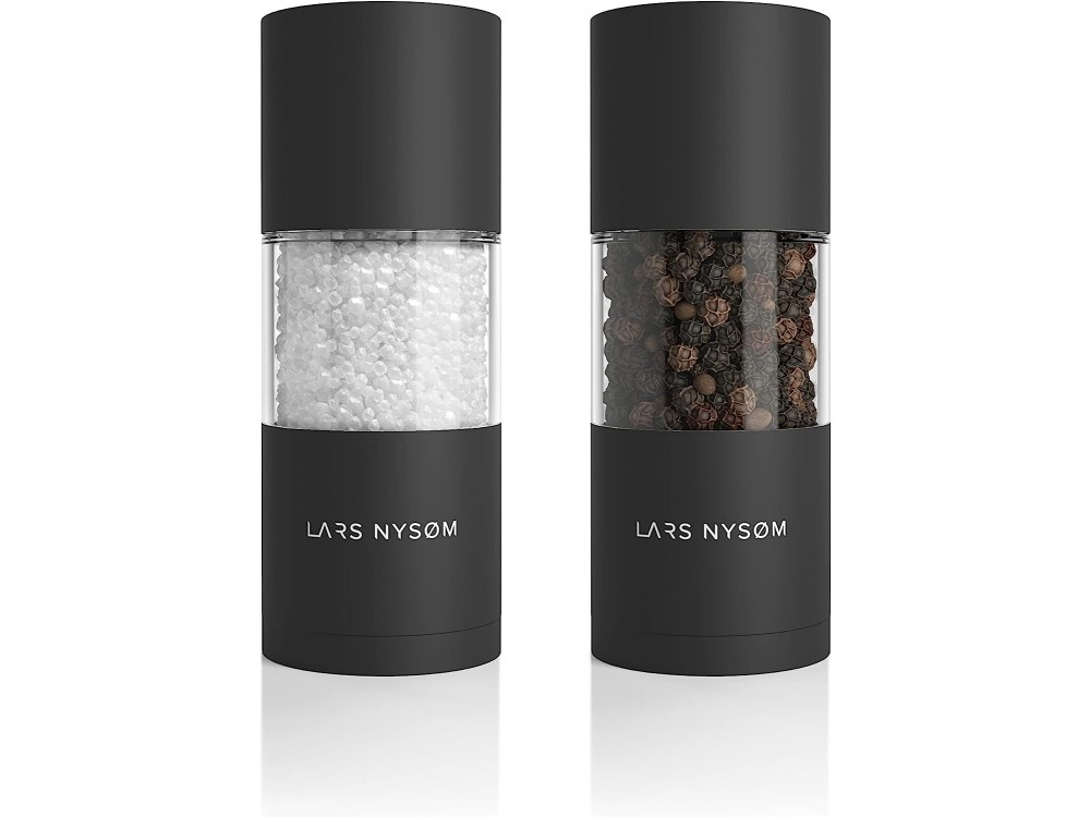 Lars Nysom Sjael Ceramic Salt and Pepper Mills Set with Adjustable Grinding, Set of 2, Onyx Black