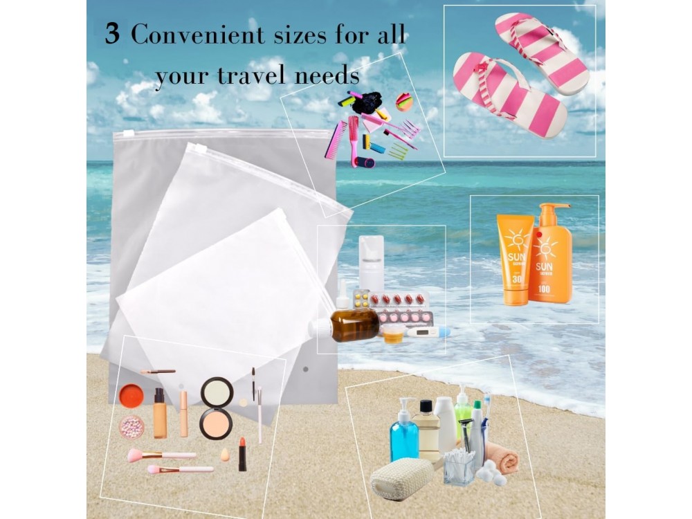 AJ 3-Pack Zip Lock Bags, Storage Bags / Travel Cases, Set of 3pcs in 3 Sizes (S+L+XL), Frosted