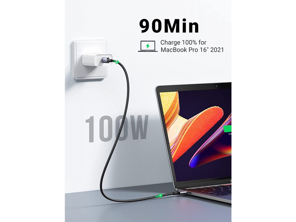 Ugreen USB-C σε USB-C Καλώδιο 3μ. με Νάυλον ύφανση και Επαφές Αλουμινίου Υποστήριξη PD3.0/QC4.0/FCP & 5A / 100W, Μαύρο