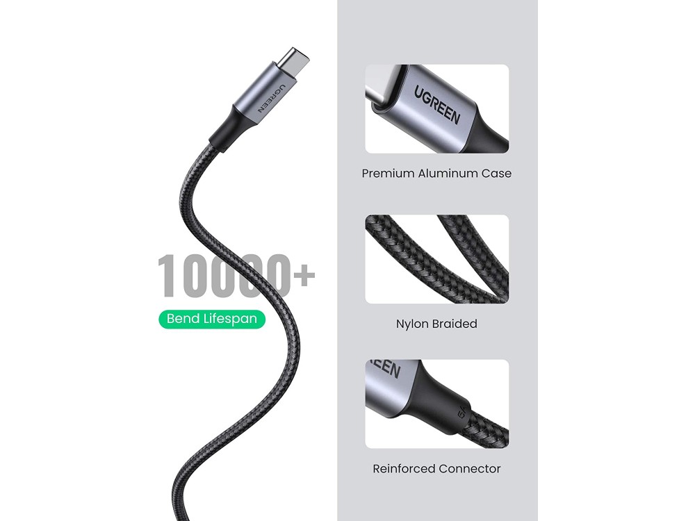 Ugreen USB-C σε USB-C Καλώδιο 3μ. με Νάυλον ύφανση και Επαφές Αλουμινίου Υποστήριξη PD3.0/QC4.0/FCP & 5A / 100W, Μαύρο
