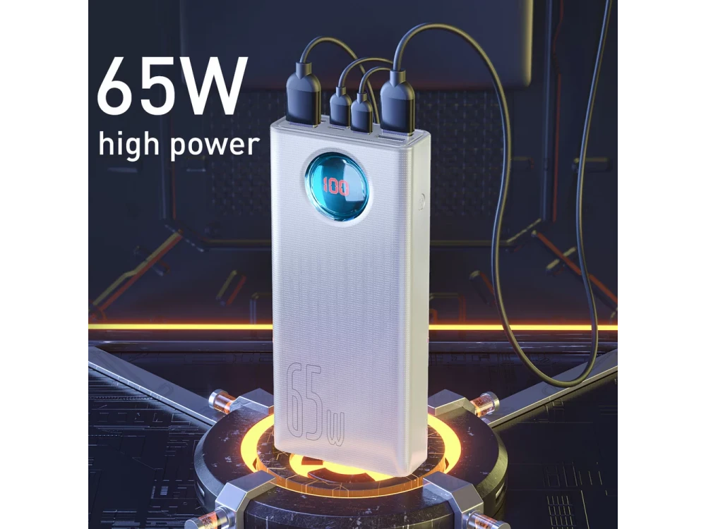Baseus Amblight Power Bank 30000mAh 65W with 4 USB-A Ports & 1 USB-C Port Power Delivery / Quick Charge 3.0, White