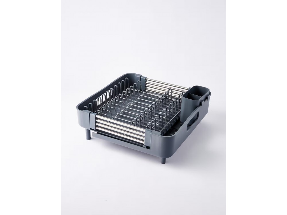 AJ Extendable Dish Rack, Στεγνωτήρας Νεροχύτη Επεκτεινόμενος με Θήκη για Μαχαιροπίρουνα 32-49 x 34 x 11cm, Dark Grey