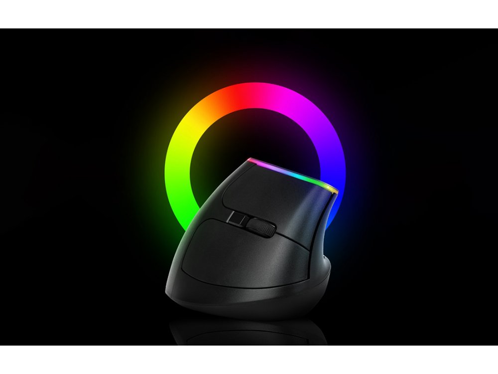 Delux M618DB Wireless Vertical Ergonomic RGB Mouse, 800 / 1200 / 1600 / 2400 / 4000DPI, 6 Πλήκτρων Bluetooth + 2.4GHz, Μαύρο