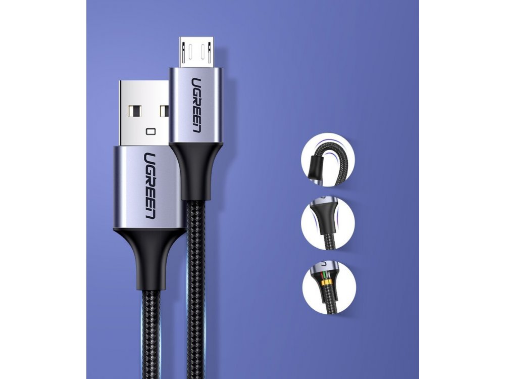 Ugreen Micro USB σε USB Καλώδιο 0.5μ με Νάυλον ύφανση και Επαφές Αλουμινίου - 60145, Μαύρο