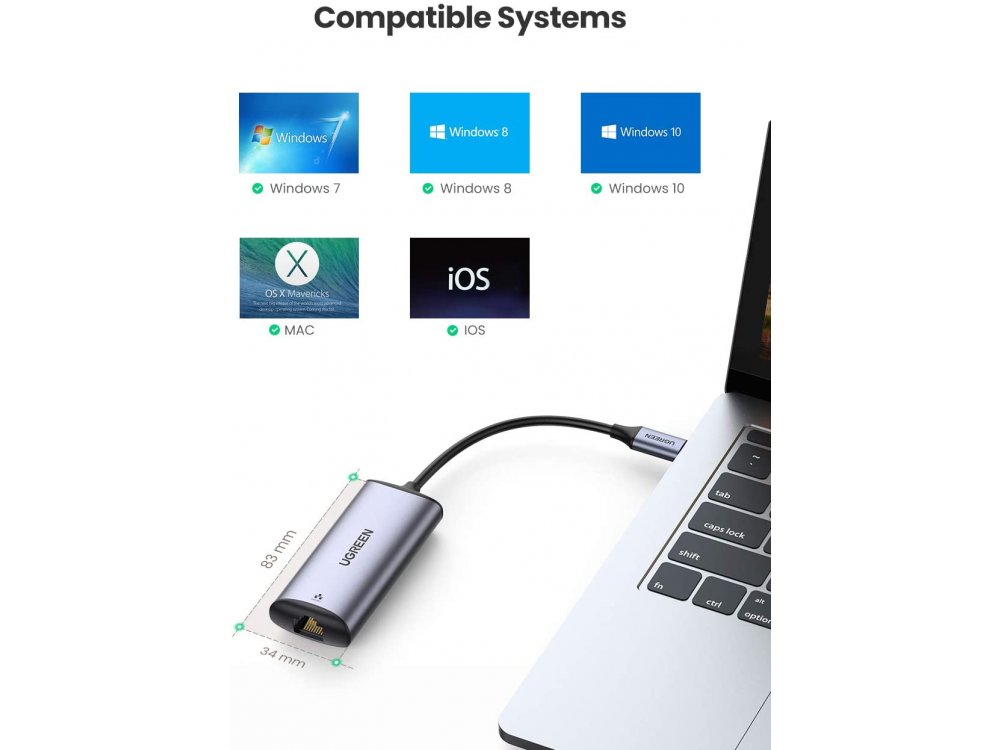 Ugreen USB-C 3.0 to Ethernet 2.5Gbps Adapter Ultra Fast RJ45 Converter - 70446