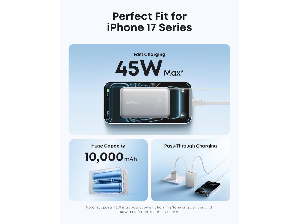 Anker Nano Power Bank 10.000mAh 45W με Ενσωματωμένο Επεκτεινόμενο Καλώδιο USB-C, White