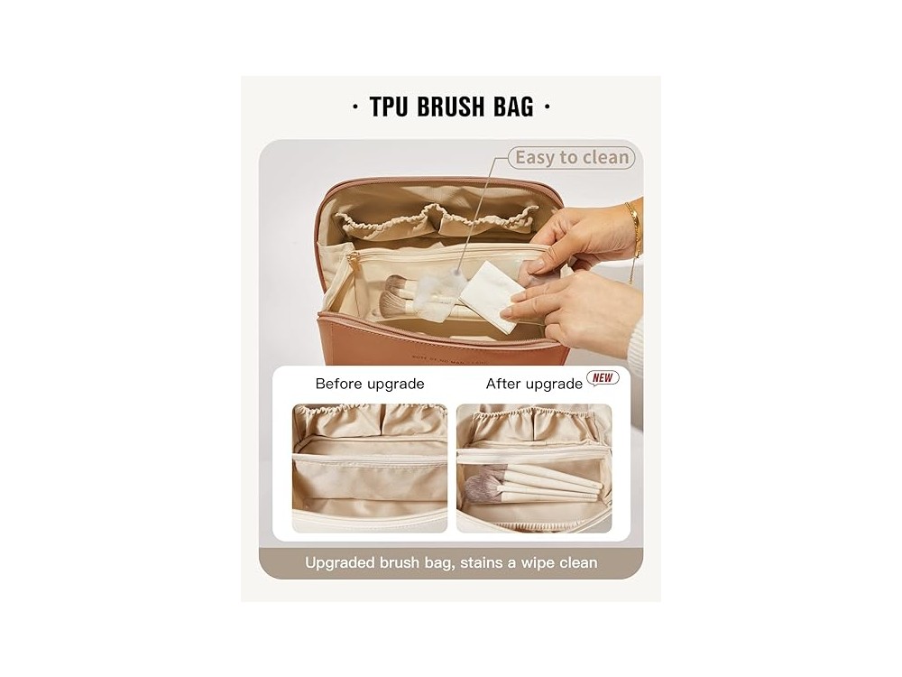 AJ Travel Makeup Bag, Νεσεσέρ για τοποθέτηση Καλλυντικών, με Διαχωριστικά, Brown
