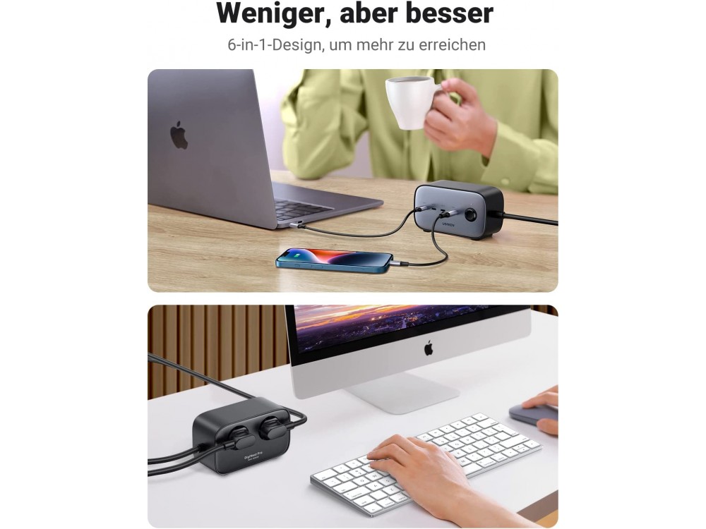 Ugreen DigiNest Pro Cube 2-outlet Power Strip, Πολύπριζο με 3 Θύρες Type-C 100W PD / PPS & 1 Θύρα USB FCB / QC3.0, Μαύρο