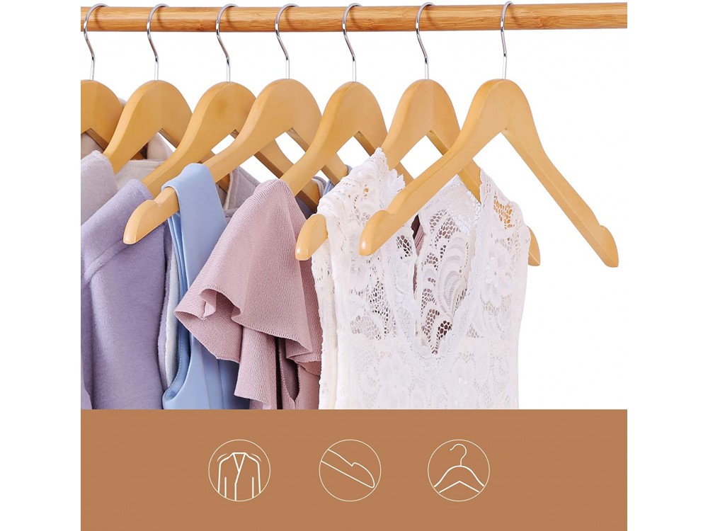 Songmics Clothes Hangers Wooden Set of 20pcs with Rotating Hook, Natural