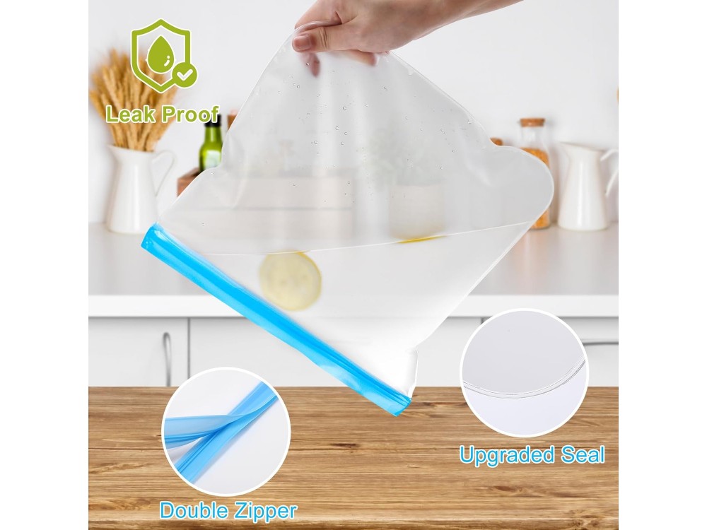 AJ 10-Pack Reusable Food Safe Reusable Bags Silicone, BPA Free, σε 3 Μεγέθη, Σετ των 10τμχ