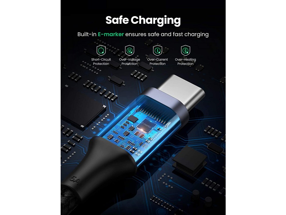 Ugreen USB-C σε USB-C Καλώδιο 3μ. με Νάυλον ύφανση και Επαφές Αλουμινίου Υποστήριξη PD3.0/QC4.0/FCP & 5A / 100W, Μαύρο