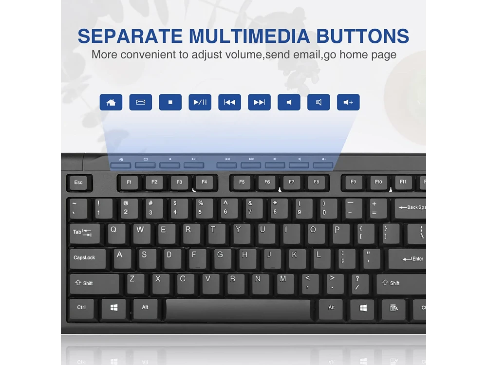 Rii RK907 Ultra-Slim Compact USB Wired Keyboard, Plug and Play, with 12 Multimedia Shortcuts