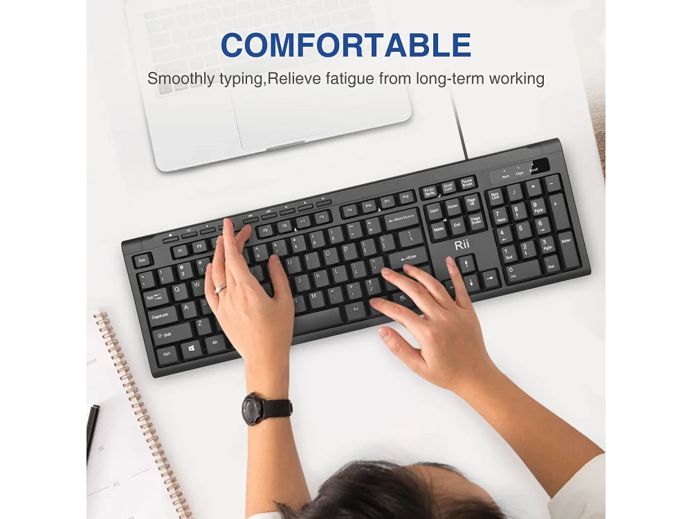 Rii RK907 Ultra-Slim Compact USB Wired Keyboard, Ενσύρματο Πληκτρολόγιο Plug and Play, με 12 Multimedia Shortcuts