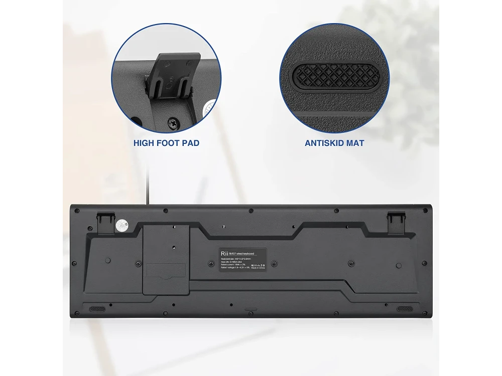 Rii RK907 Ultra-Slim Compact USB Wired Keyboard, Ενσύρματο Πληκτρολόγιο Plug and Play, με 12 Multimedia Shortcuts