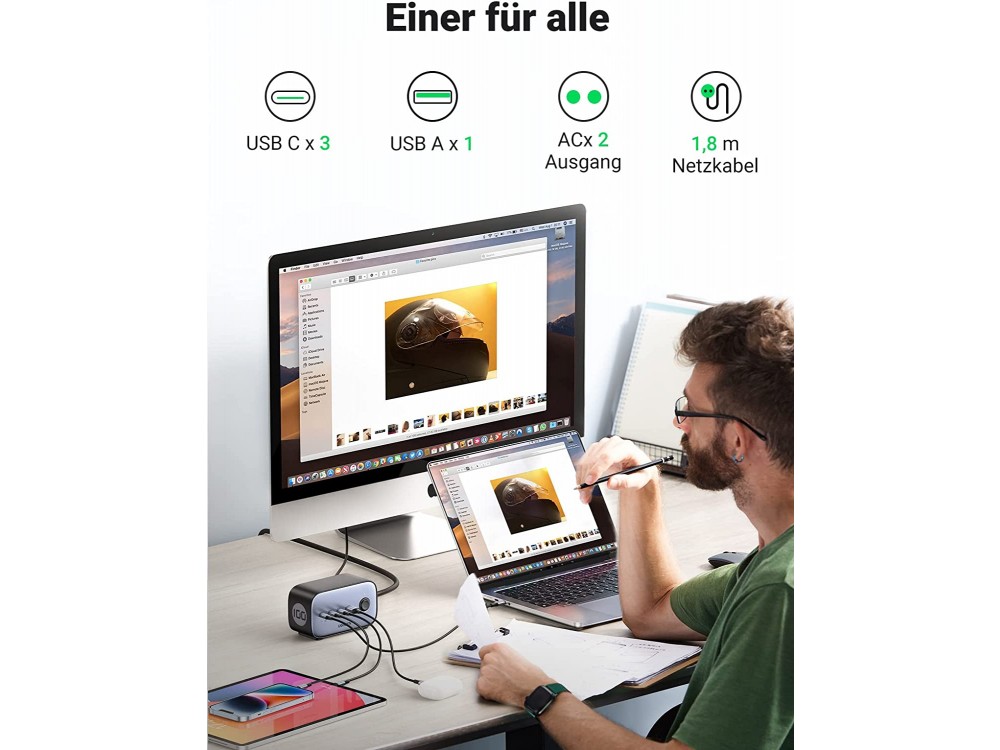 Ugreen DigiNest Pro Cube 2-outlet Power Strip, Πολύπριζο με 3 Θύρες Type-C 100W PD / PPS & 1 Θύρα USB FCB / QC3.0, Μαύρο