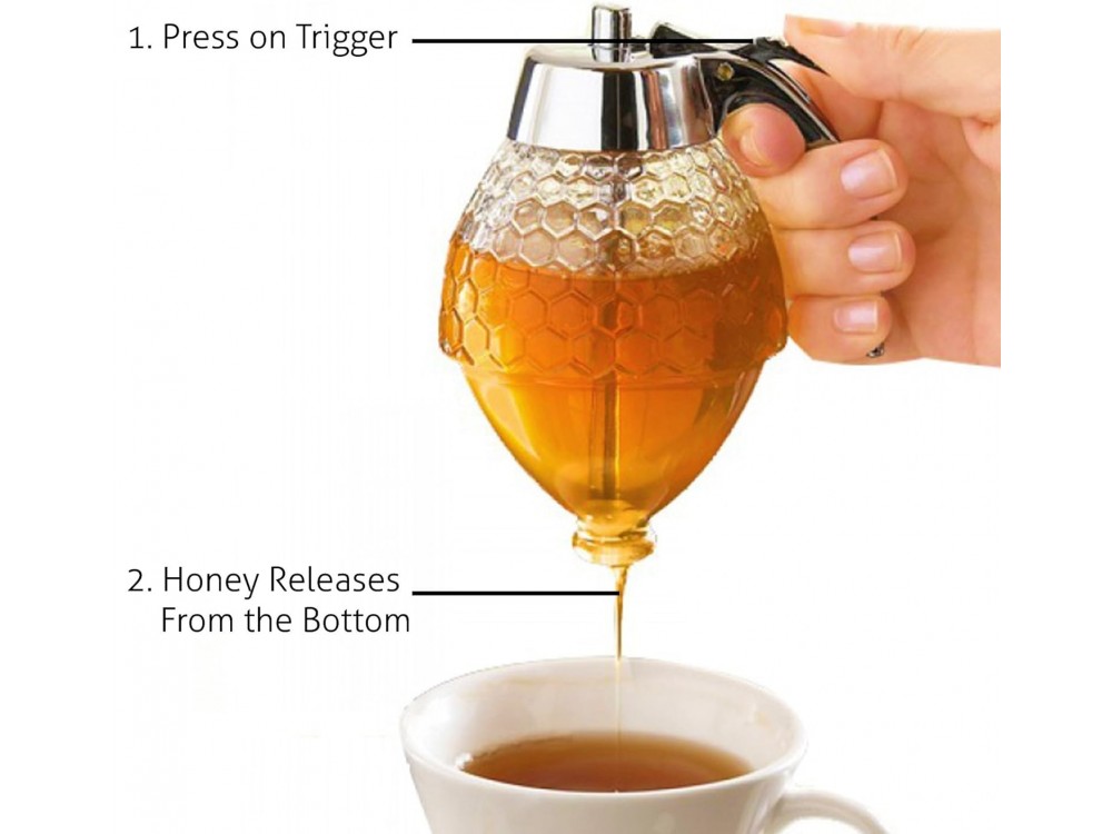 AJ Honey Dispenser with No Drip Glass, Διανεμητής Μελιού / Σιροπιού, με Βάση