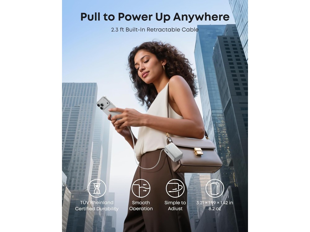 Anker Nano Power Bank 10.000mAh 45W με Ενσωματωμένο Επεκτεινόμενο Καλώδιο USB-C, White