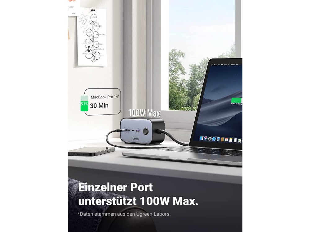 Ugreen DigiNest Pro Cube 2-outlet Power Strip, Πολύπριζο με 3 Θύρες Type-C 100W PD / PPS & 1 Θύρα USB FCB / QC3.0, Μαύρο