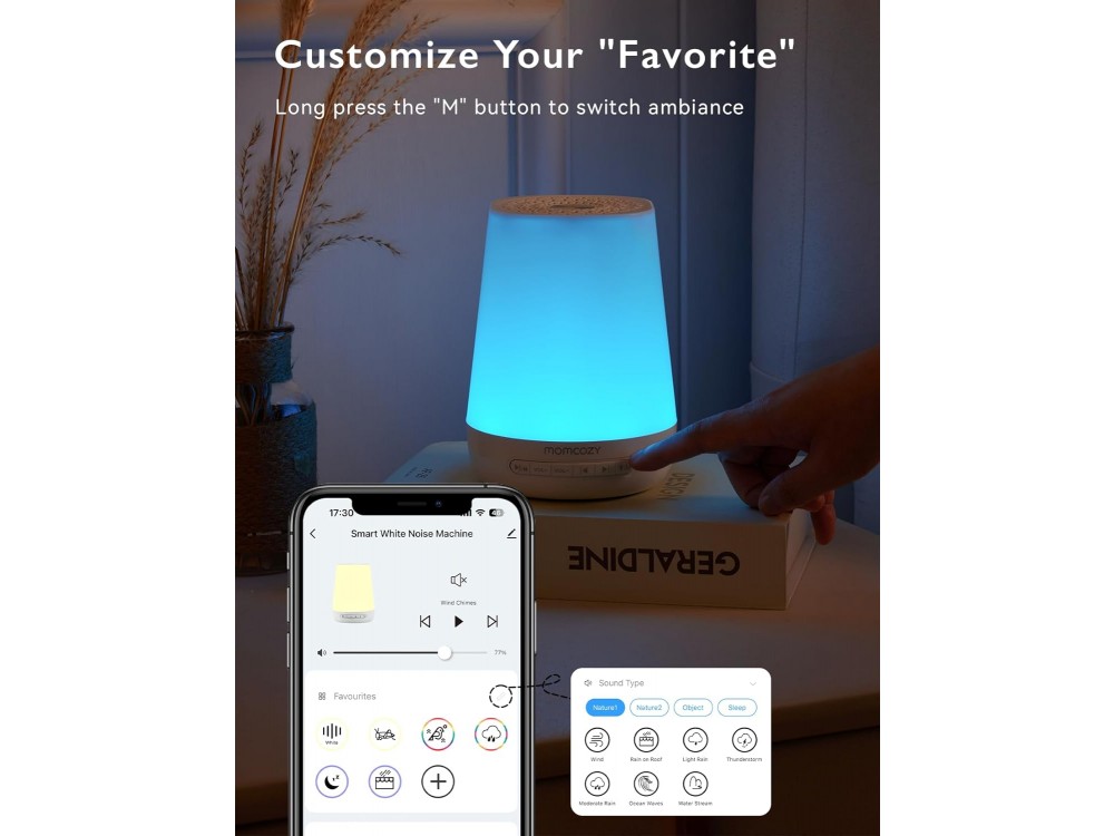 Momcozy Baby White Noise Machine & RGB Night Light with APP Remote Control & Timer