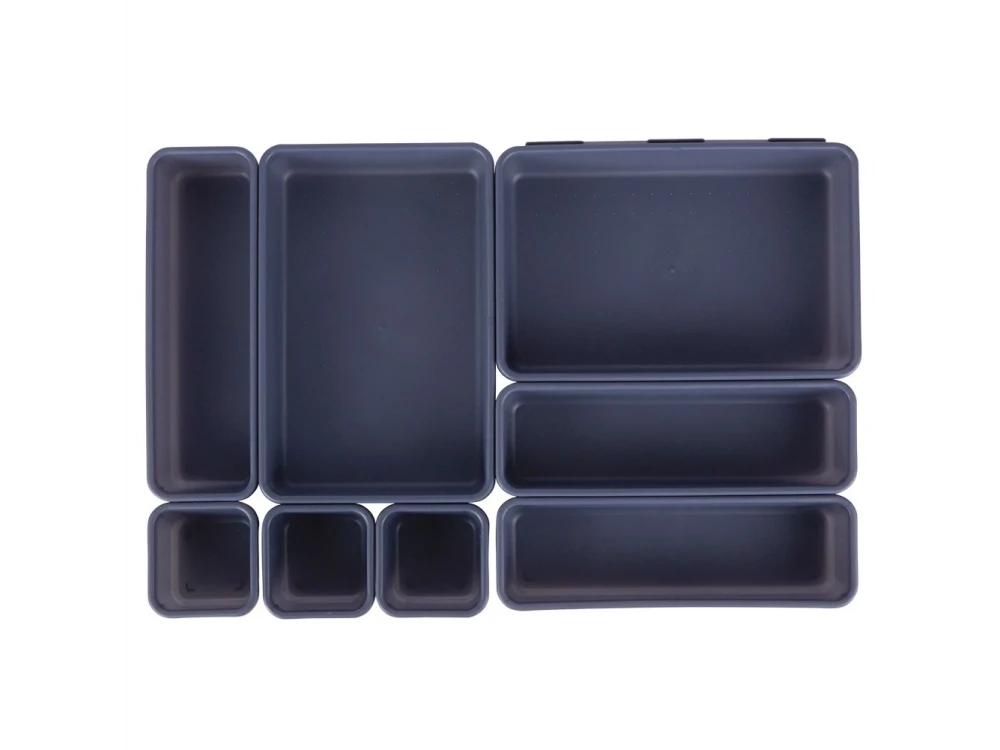 Vilde 8-piece drawer organizer system, drawer and desk organizer boxes, set of 8, black