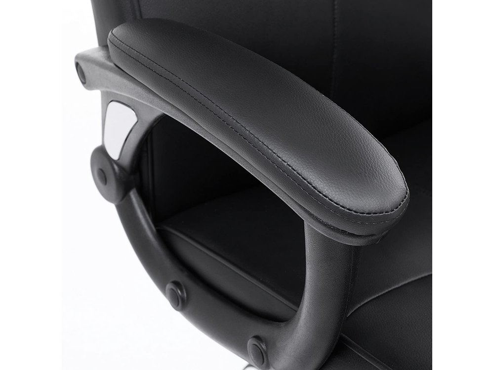 Songmics Modern Office Chair, PU Leather Καρέκλα Γραφείου με Ανάκλιση, Ρυθμιζόμενο Ύψος & Μπράτσα 110 x 66 x 66cm- OBG32B, Black