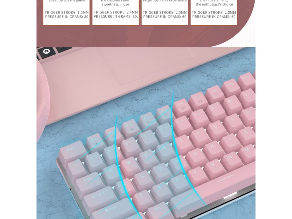 Ajazz AK33 Wired Mechanical Illuminated Keyboard, Aluminum Frame Gaming Keyboard, 82 keys with Blue Switches, Pink