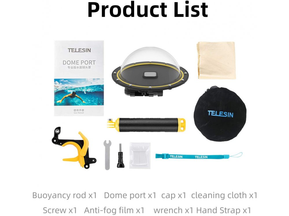 TELESIN GoPro Hero 9 Diving Dome with Waterproof Case + Floating Bobber Handle + Trigger - GP-DMP-T09