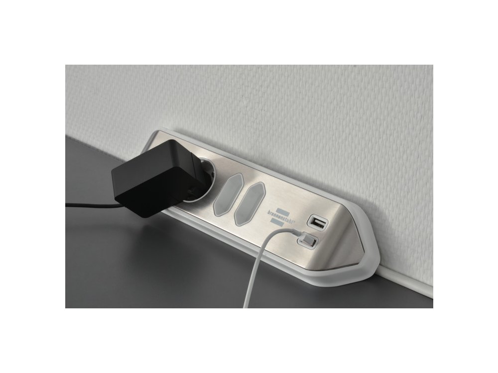 Brennenstuhl Estilo 4-outlet Corner Extension socket, Πολύπριζο Corner με 2*USB Charging Ports, 2M Καλώδιο, Ανοξείδωτο Ατσάλι