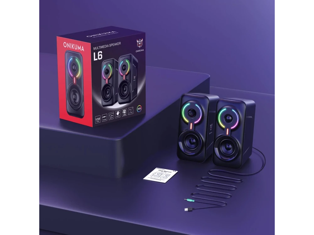 Onikuma L6 Bluetooth 5.0 Gaming Speakers, Ηχεία Υπολογιστή 2.0 με Ισχύ 10W & RGB, Μαύρα