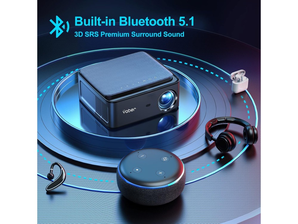 Yaber Buffalo Prο U6 Projector Full HD 1080p Native resolution, 15.000 Lumens, 20.000:1, Bluetooth 5.1 & WiFi, με Θήκη, Black