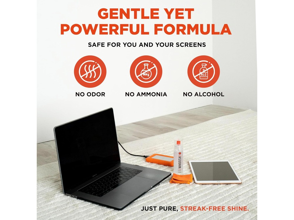 Whoosh! Duo Screen Cleaner, Screen Cleaning Set with 100ml & 8ml Liquid Sprays and 2 x Antimicrobial Microfiber Cloths