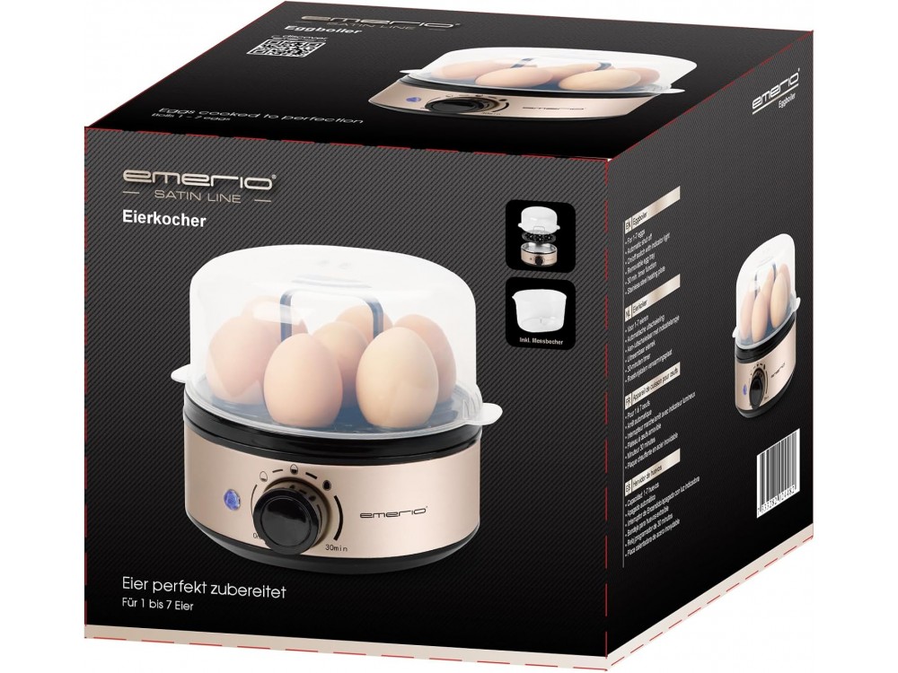 Emerio Egg Boiler, 7 Egg Boiler 400W BPA free, with 3 Boiling Levels & Voice Alerts, Inox