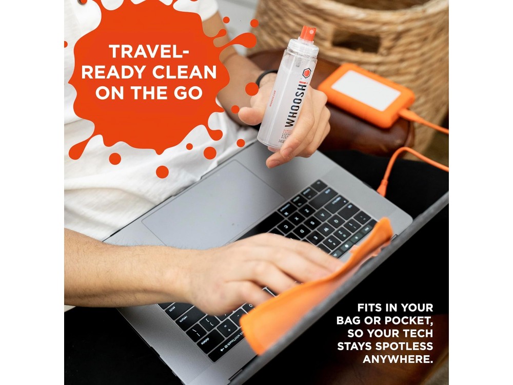 Whoosh! Duo Screen Cleaner, Screen Cleaning Set with 100ml & 8ml Liquid Sprays and 2 x Antimicrobial Microfiber Cloths