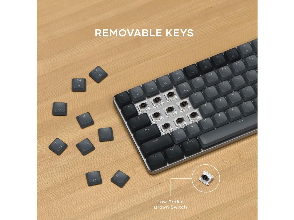Satechi SM1 Slim 75% Mechanical Keyboard LED Backlit, Wireless Mechanical Keyboard 84 Keys with Bluetooth Connection, Dark Gray