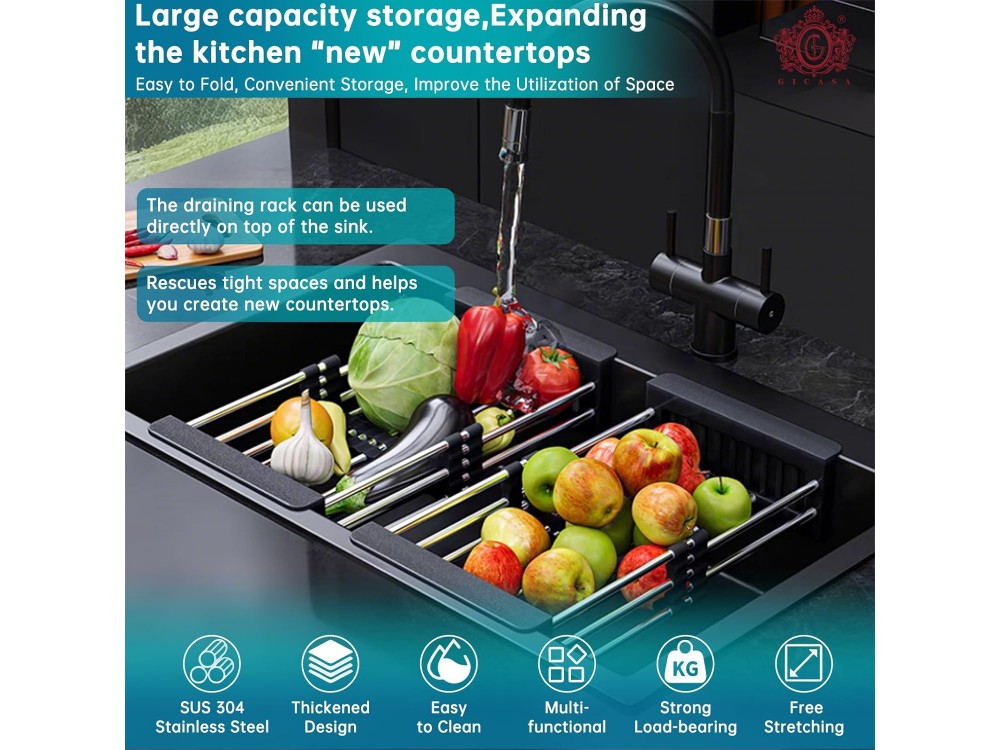 AJ Extendable Sink Dish Drying Rack, Στεγνωτήρας Νεροχύτη Επεκτεινόμενος 28-45 x 22 x 11cm, Black