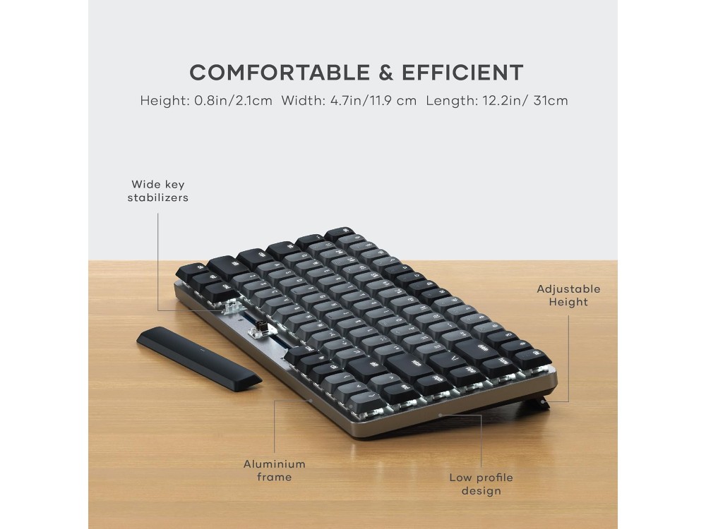 Satechi SM1 Slim 75% Mechanical Keyboard LED Backlit, Wireless Mechanical Keyboard 84 Keys with Bluetooth Connection, Dark Gray