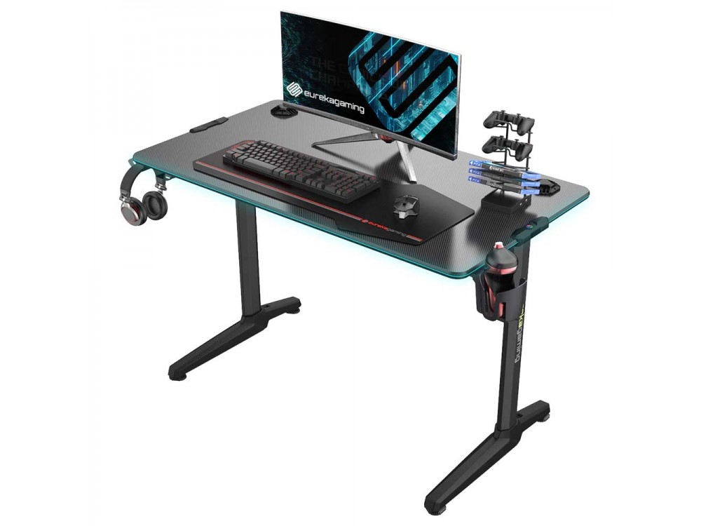 Eureka Ergonomic I44 Gaming Desk with Led Lights, Γραφείο Υπολογιστή Carbon Fiber με RGB, Black