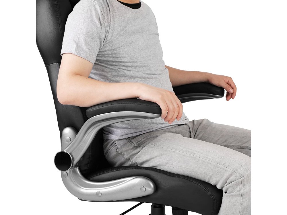 Songmics Executive Office Chair, PU Leather Καρέκλα Γραφείου με Ανάκλιση, Ρυθμιζόμενο Headrest & Μπράτσα - OBG65BK, Black