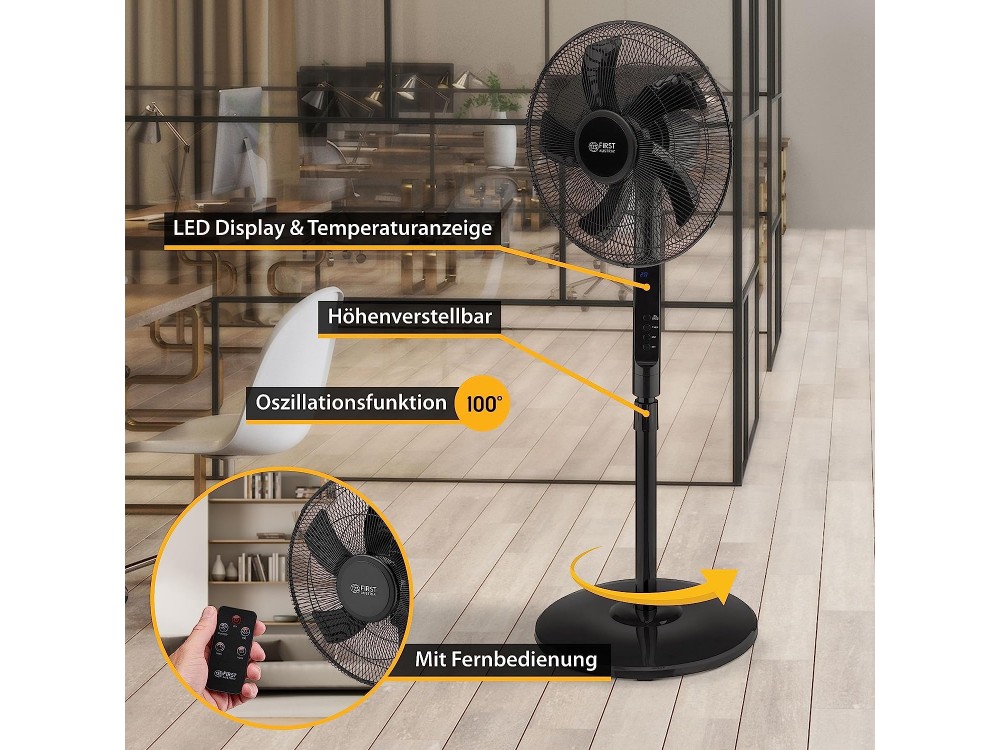 First Austria FA-5553-4 Floor fan 45W with 16" display, control, 3 speed levels & timer