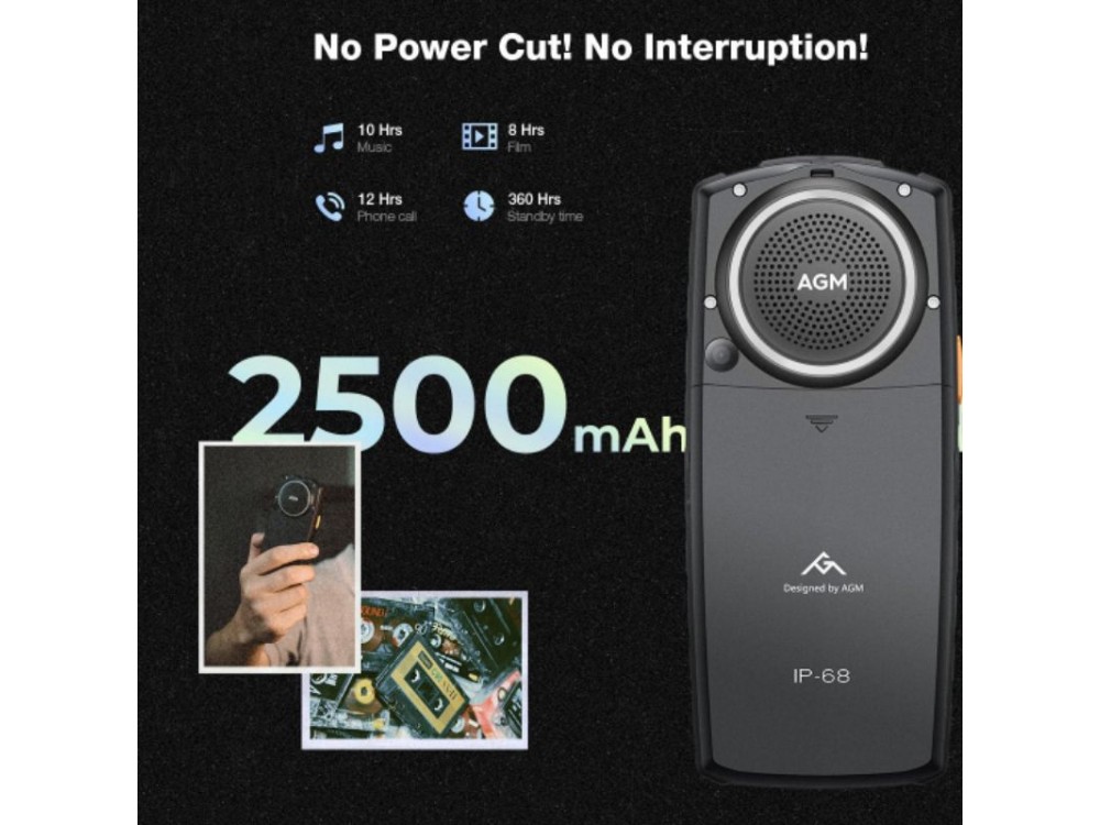 AGM M6 Black Waterproof Mobile Phone Drop Resistant IP68/IP69K, Dual Sim, 4G