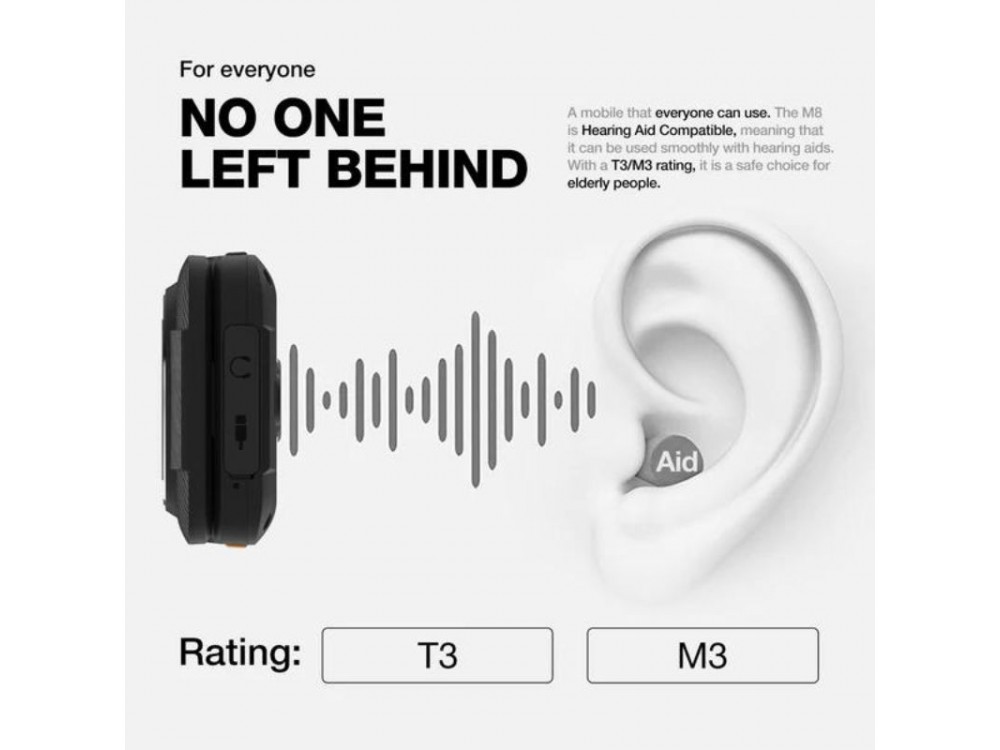 AGM M8 FLIP Waterproof mobile phone, MIL-STD-810H, Dual Sim, 2.8" screen, SOS compatible with hearing aids, Black