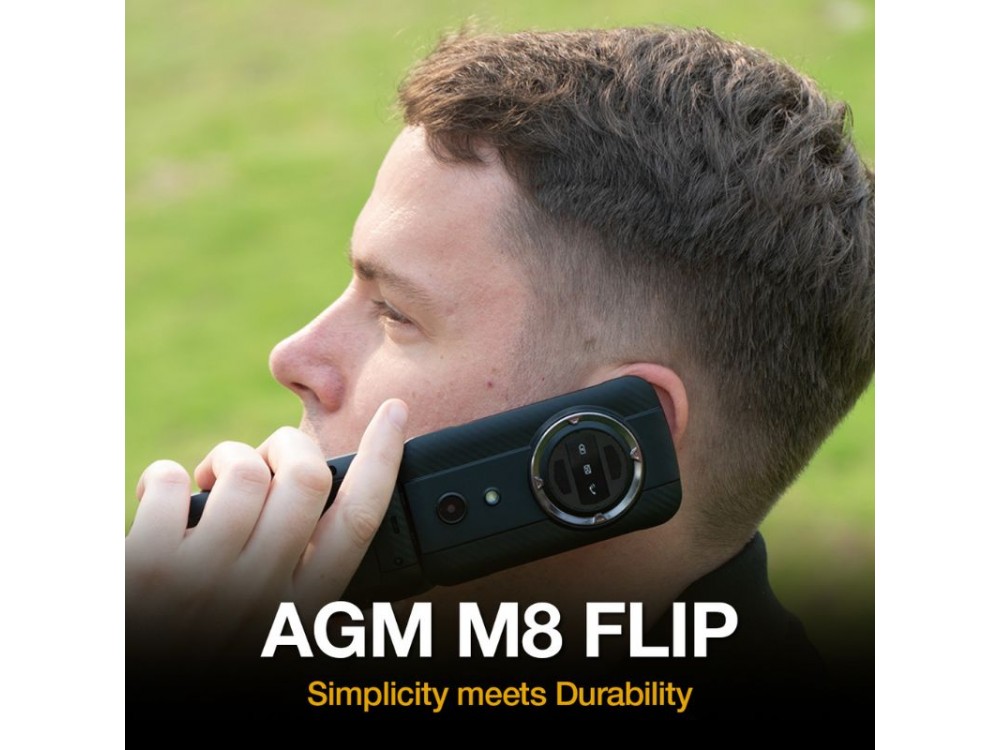 AGM M8 FLIP Waterproof mobile phone, MIL-STD-810H, Dual Sim, 2.8" screen, SOS compatible with hearing aids, Black