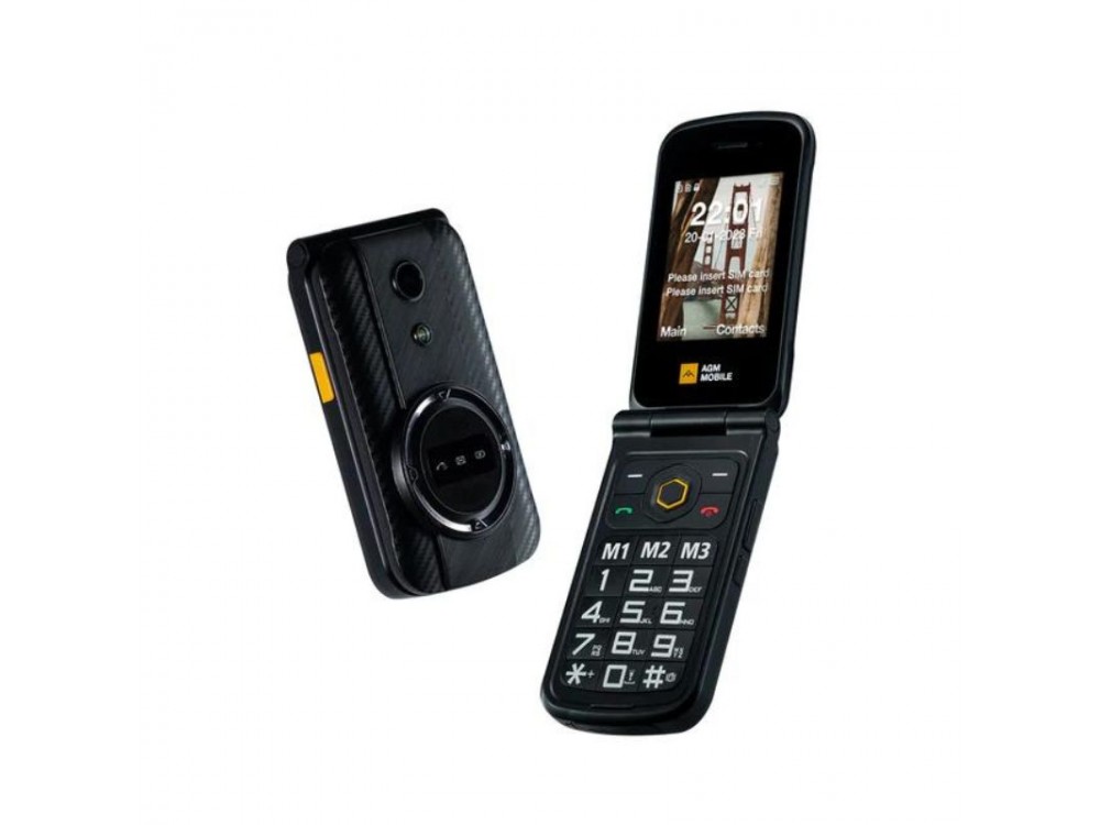 AGM M8 FLIP Waterproof mobile phone, MIL-STD-810H, Dual Sim, 2.8" screen, SOS compatible with hearing aids, Black