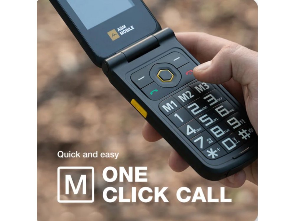 AGM M8 FLIP Waterproof mobile phone, MIL-STD-810H, Dual Sim, 2.8" screen, SOS compatible with hearing aids, Black